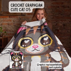 Joli motif au crochet Cat 05 pour couverture confortable fabriqué à l'aide d'une charte graphique sc graphgan
