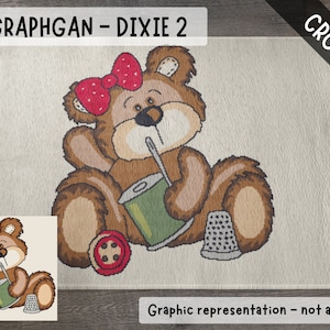Dixie Crochet Pattern for Cozy Afghan Blanket made using sc graphgan -  teddybear with sewing tools