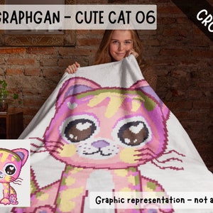 Cute Cat 06 Crochet Pattern for Cozy Blanket made using sc graphgan chart