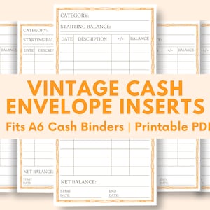 A6 Vintage Bargeld Umschlag Einsparungen Einsätze Budgetierung Einsätze Bargeld Tracker druckbare Beilage Bargeld