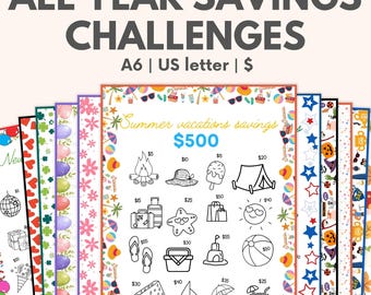 Savings Challenge Printable | Savings Challenge Bundle | A6 Sized Mini Savings Challenge Trackers | 500 Savings Challenge | Set Of 12
