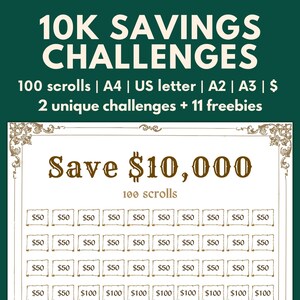 10000 Savings Challenge Printable, 10k Challenge, 100 Envelope Savings Challenge, 10k savings in 100 days, Monthly Savings Tracker