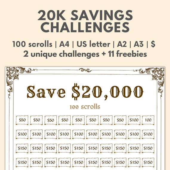 20000 Savings Challenge, 20 000 20k Savings, 100 Days Challenge