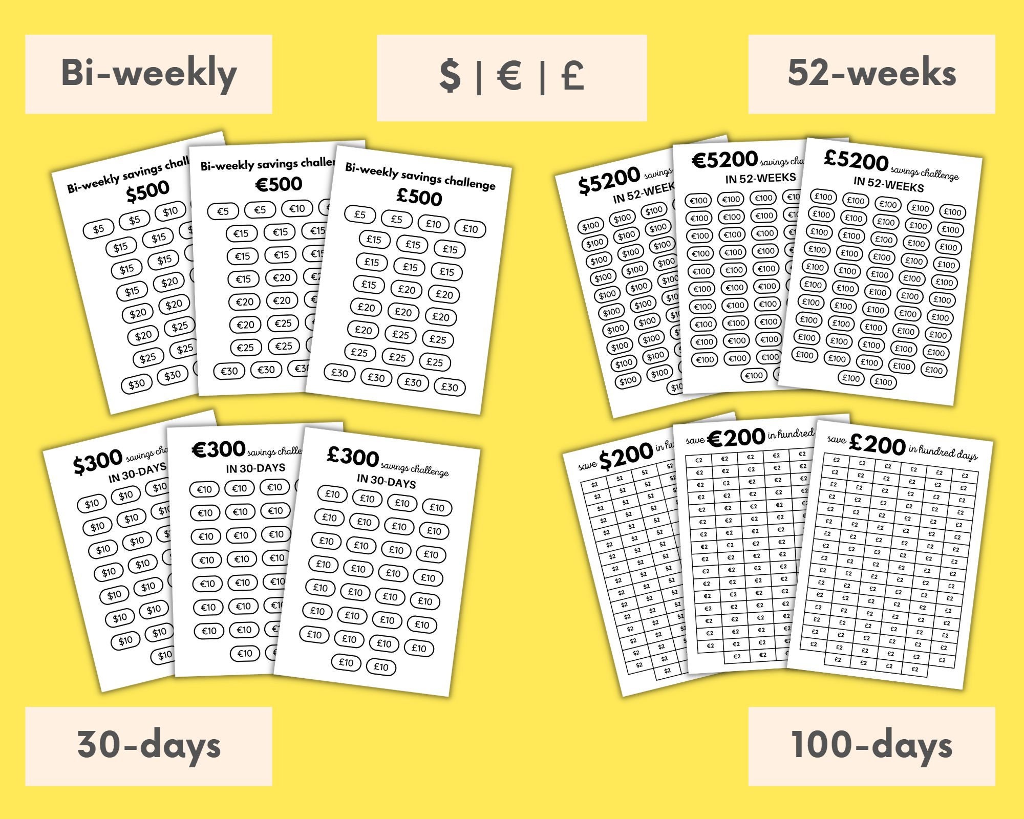 5000 Savings Challenge 10k 30k Savings Challenge 26 Week 100 Days ...