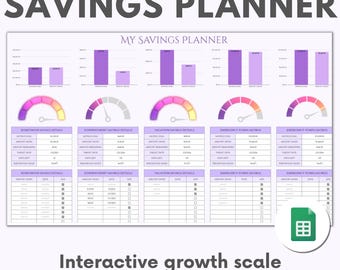 Digital Savings Planner Spreadsheet Purple Google sheets Savings Template Progress Tracker Sheet Savings Goal Tracker Digital budget Planner