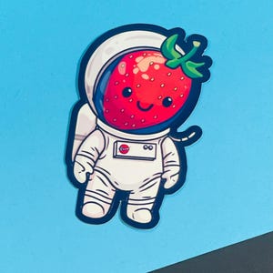 Pegatina de traje espacial con fresa Pegatina de astronauta Pegatina de vinilo con dibujo animado feliz y lindo de traje espacial