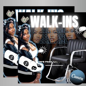 Editable Walk-ins appointment flyer, Lashes, Nails, Hair bundles flyer, hair flyer, book now flyer, bookings flyer, Canva template