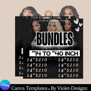 Editable Bundles flyer, Hair bundles flyer, frontals and closures flyer, hair flyer, Canva template