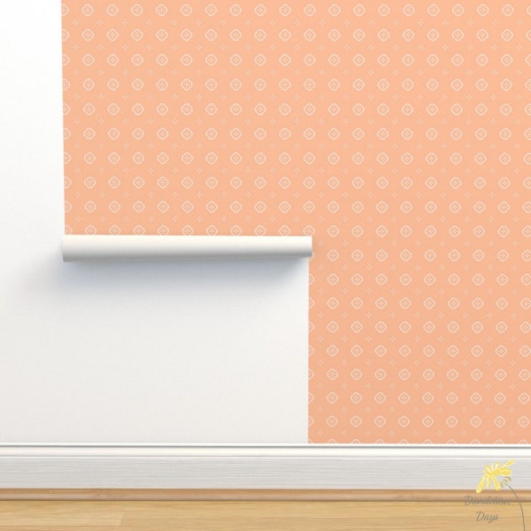 Traditional Tile Peach Fuzz Wallpaper- Peel Stick or Pre-pasted Wallpaper, Renters Wallpaper, Accent Wall, country style, DIY Friendly