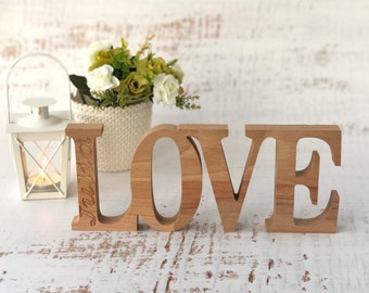 Wood Love Sign Decor Self Standing Home Decor Mothers Day Gift Hand Lettered Valentines Day Decor Valentine Party Engraved Shelf Sitter Sign