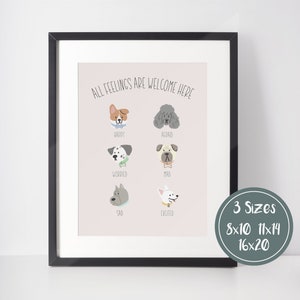 Dog Emotion Poster, Feelings Chart | How are you feeling today, Therapist Wall Art, Counseling Office, School Social Work, Calming Corner