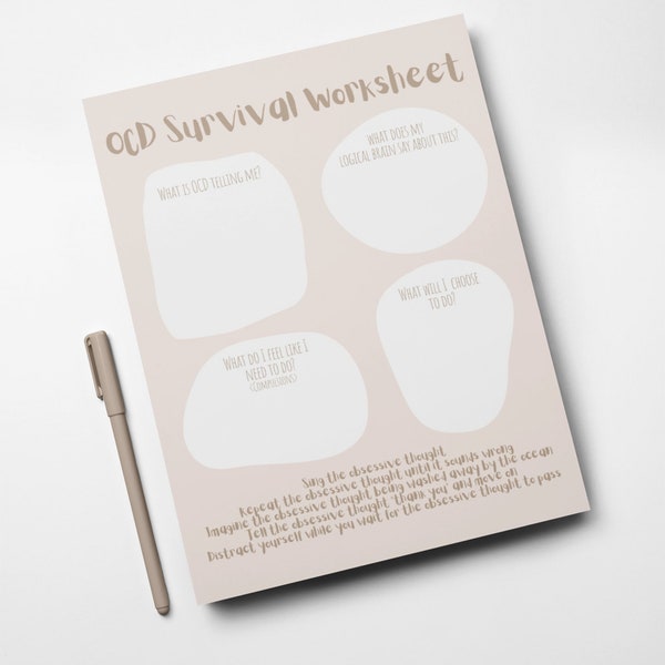 OCD Survival Worksheet Printable, OCD Resource, ERP Therapist, Anxiety Help, Obsessive Thought, Psychology, Therapy Office, Anxiety Journal