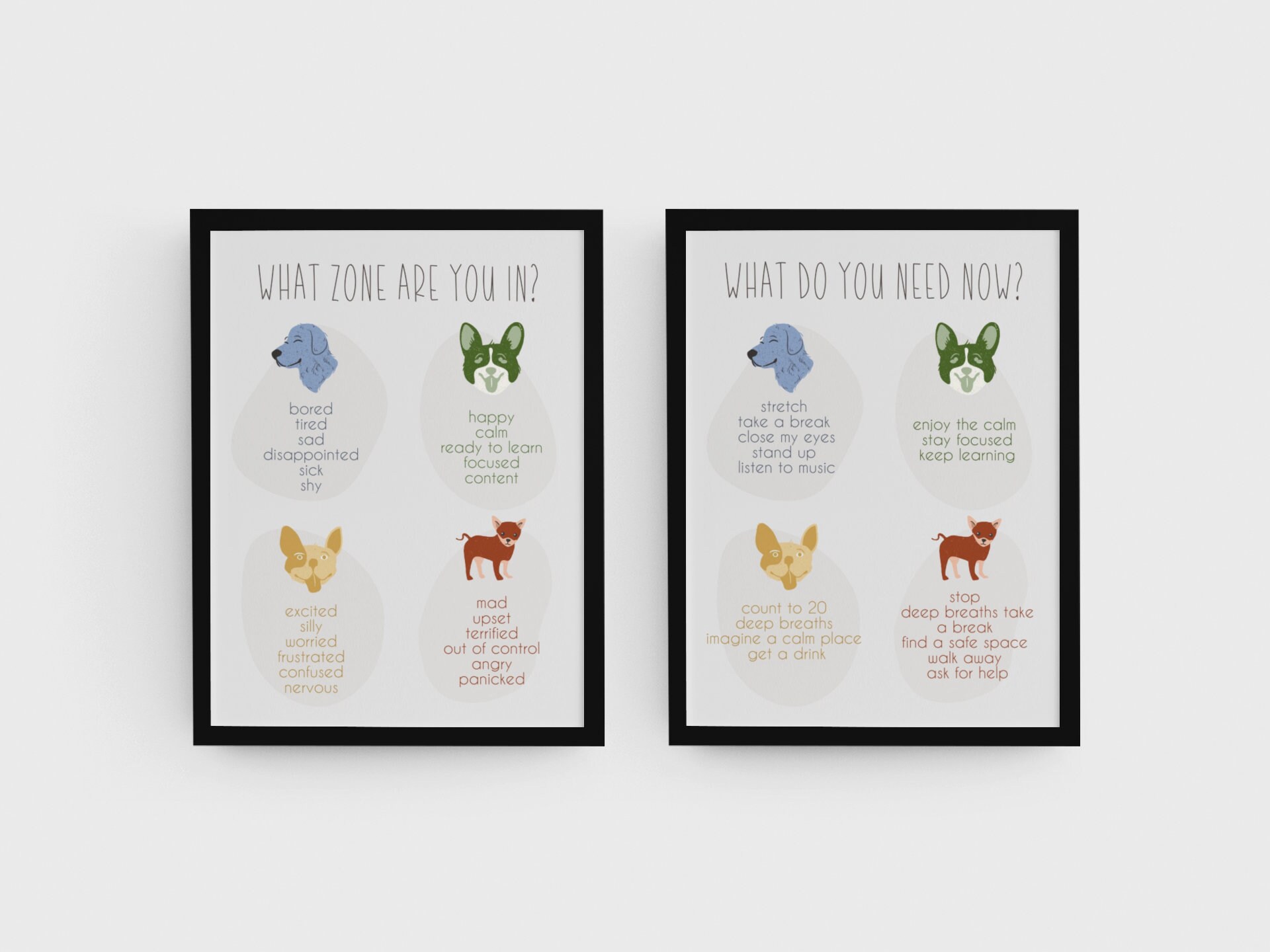 Dog Zones of Regulation Posters, School Social Worker, OT, Occupational