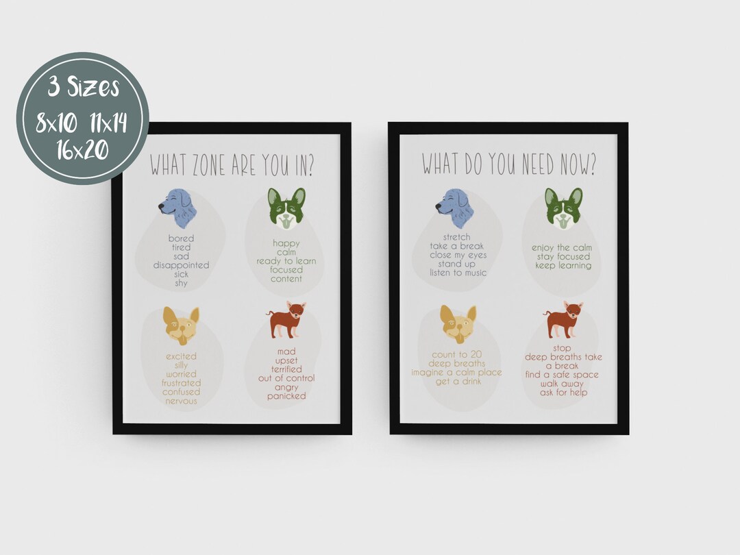 Dog Zones of Regulation Posters, School Social Worker, OT, Occupational