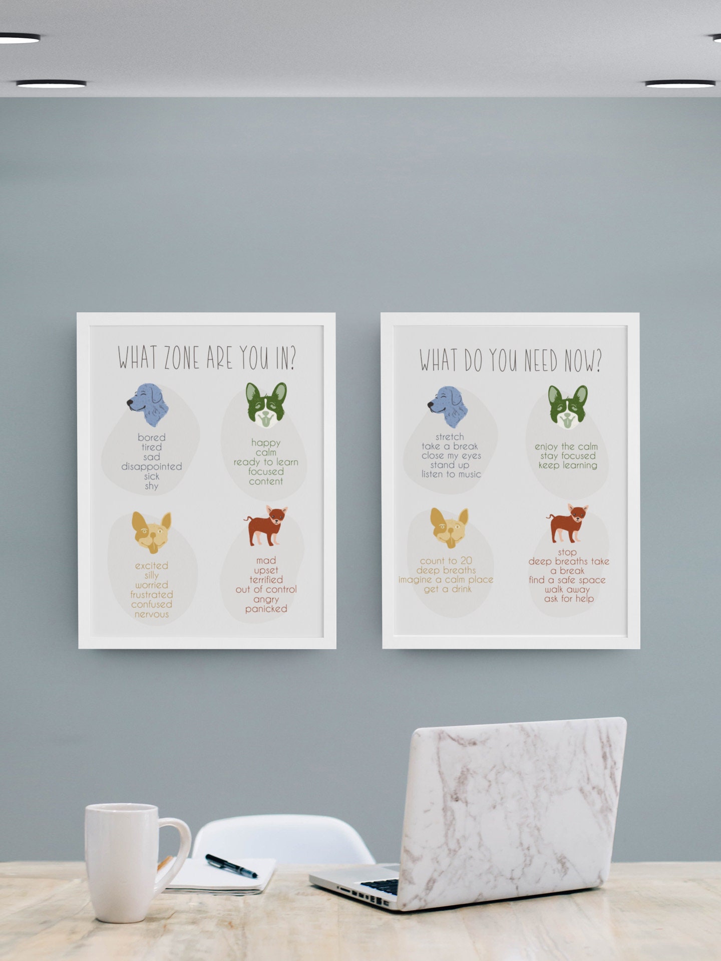 Dog Zones of Regulation Posters, School Social Worker, OT, Occupational