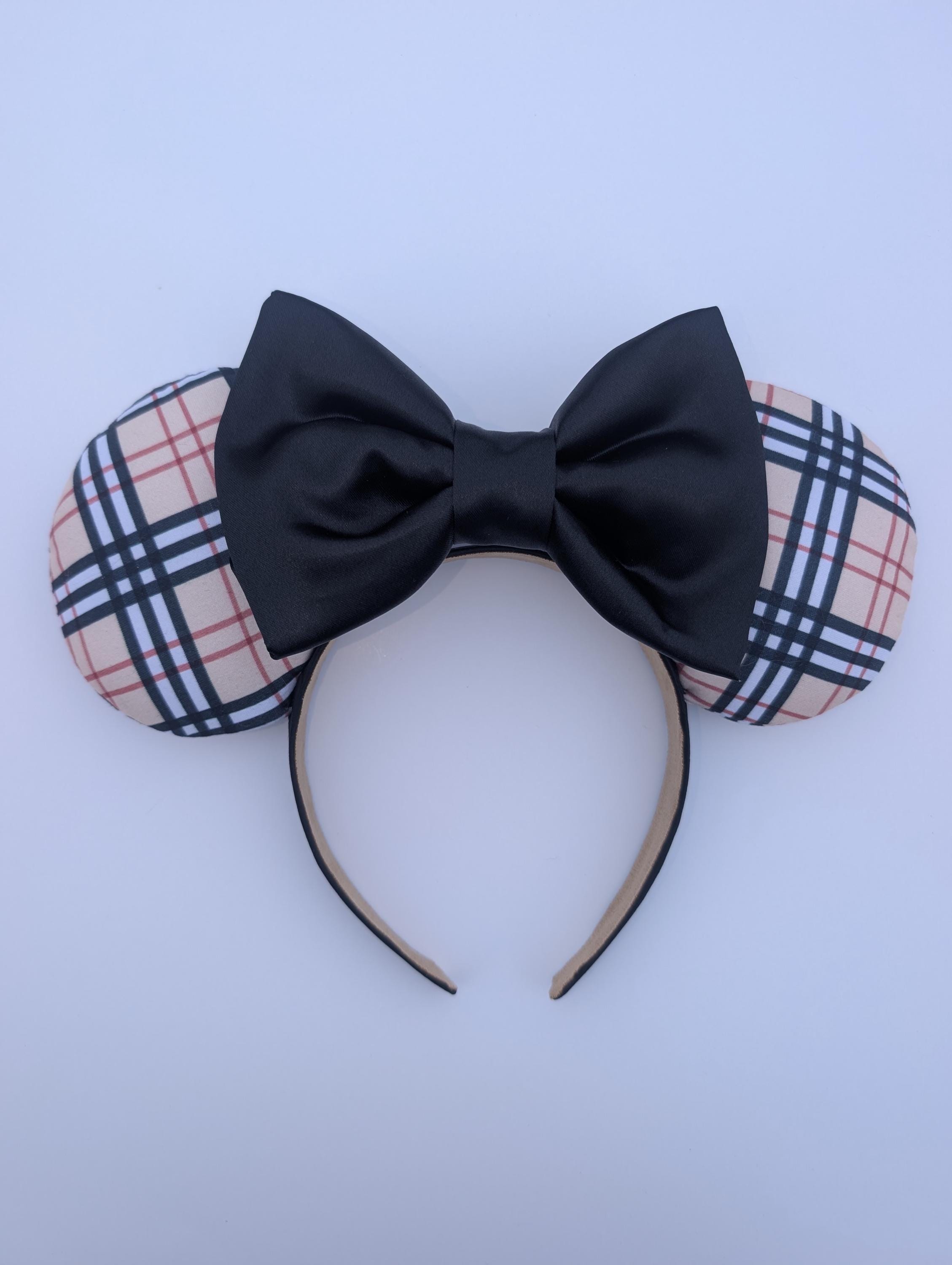 Plaid Minnie Ear Headband with Cream Bow Disney Parks Minnie Mouse Plaid Holiday Ear Headband for  main image 4