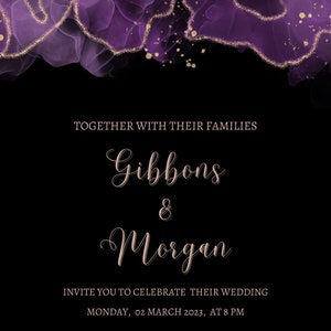 Wedding Invitation Template | Magic Theme Wedding | Magical Night Purple Black Wedding Invite  - CANVA Template