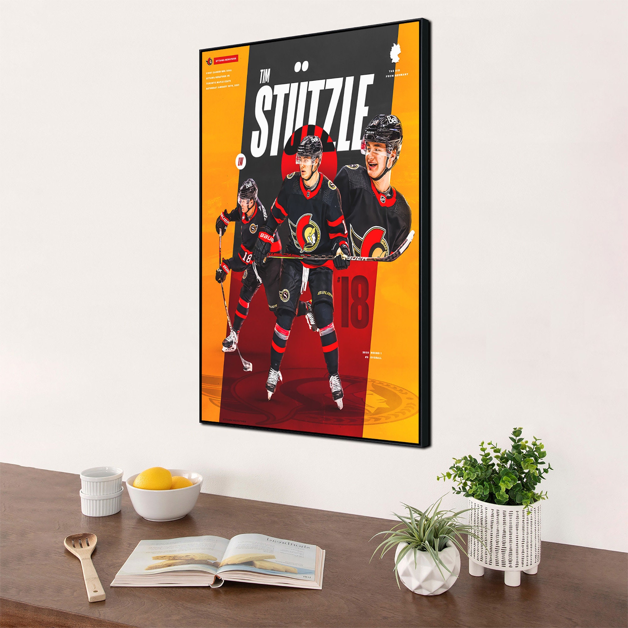 Tim Stutzle Hockey Paper Poster Senators 2 - Tim Stutzle - Posters and Art Prints