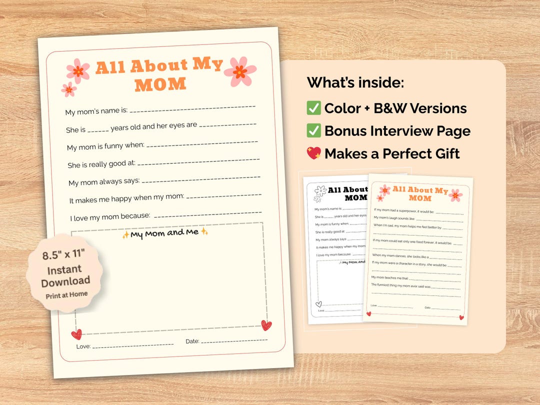 Mom. Printable Worksheet.pdf All About My Mom Printable Worksheet – Gift From Kids – Bonus Page ...