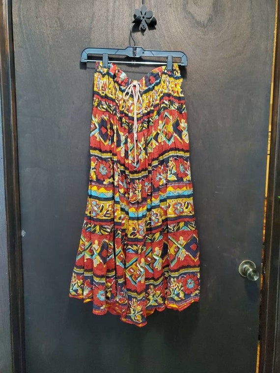 Vintage flowy sheer hippie boho print skirt