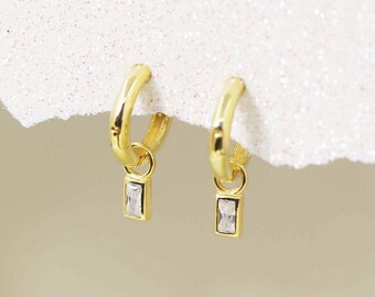 Rectangle Dangle Earrings, Hoop Earrings, Huggie Earrings, Gift for Her, Everyday Earrings, Minimalist Earrings, Gold, Silver-RD01