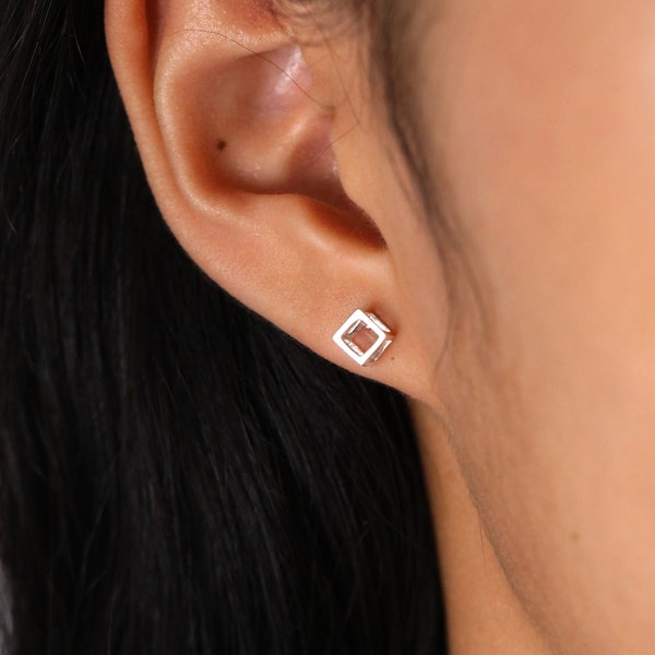 Cube Earrings, Stud Earrings, Stud Earrings Silver