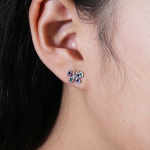 Sterling Silver Butterfly Stud Earrings: Colorful Cubic Zirconia