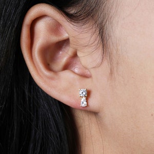 CZ Stud Earrings: 14K Gold Plated Sterling Silver