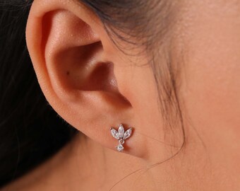 Sterling Silver Dangle Earrings: Marquise Cubic Zirconia Huggies