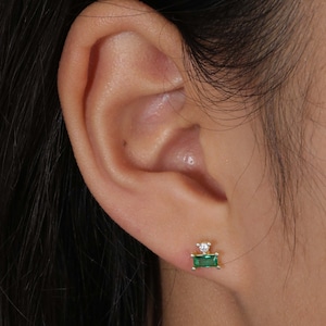 Baguette Stud Earrings, Emerald Earrings, Sapphire Earrings, Silver Earrings, Gold Earrings, Gift for Mom, Mother's day Gift