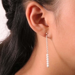 Pearl Earrings, Sterling Silver Earrings, Chain Earrings
