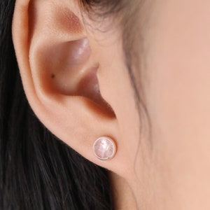 Rose Quartz Stud Earrings: 925 Sterling Silver, 7mm