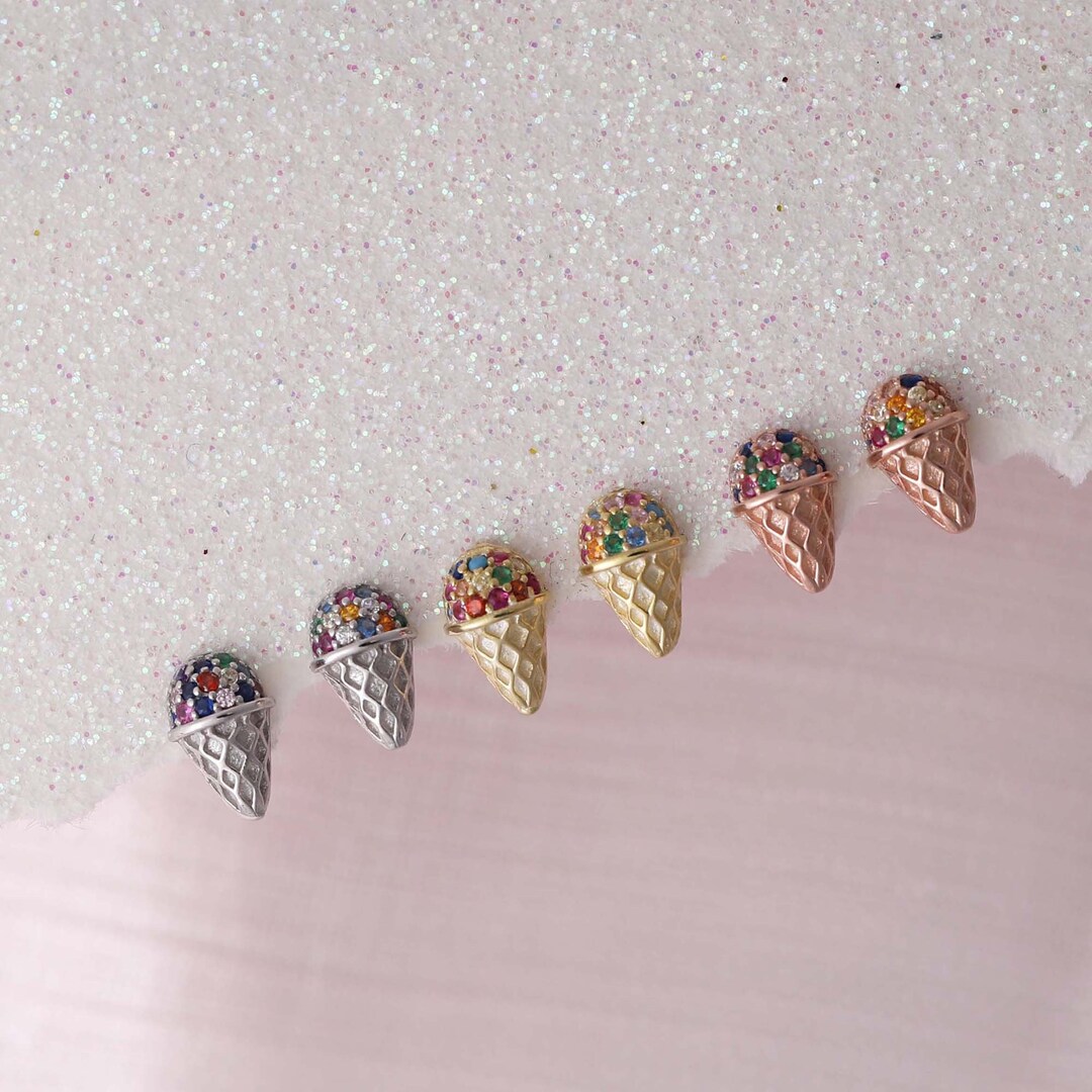 Ice Cream Stud Earrings Tiny Stud Earrings Gold Silve Rose Etsy