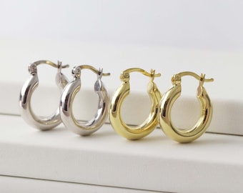 Bold Hoop Earrings, Big Huggies, Gold, Silver