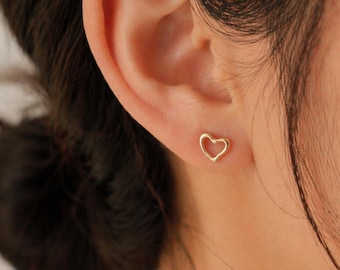Dainty Sterling Silver Heart Stud Earrings, Minimalist Everyday Jewelry