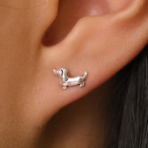 Dachshund Dog Earrings: Oxidized Sterling Silver Studs