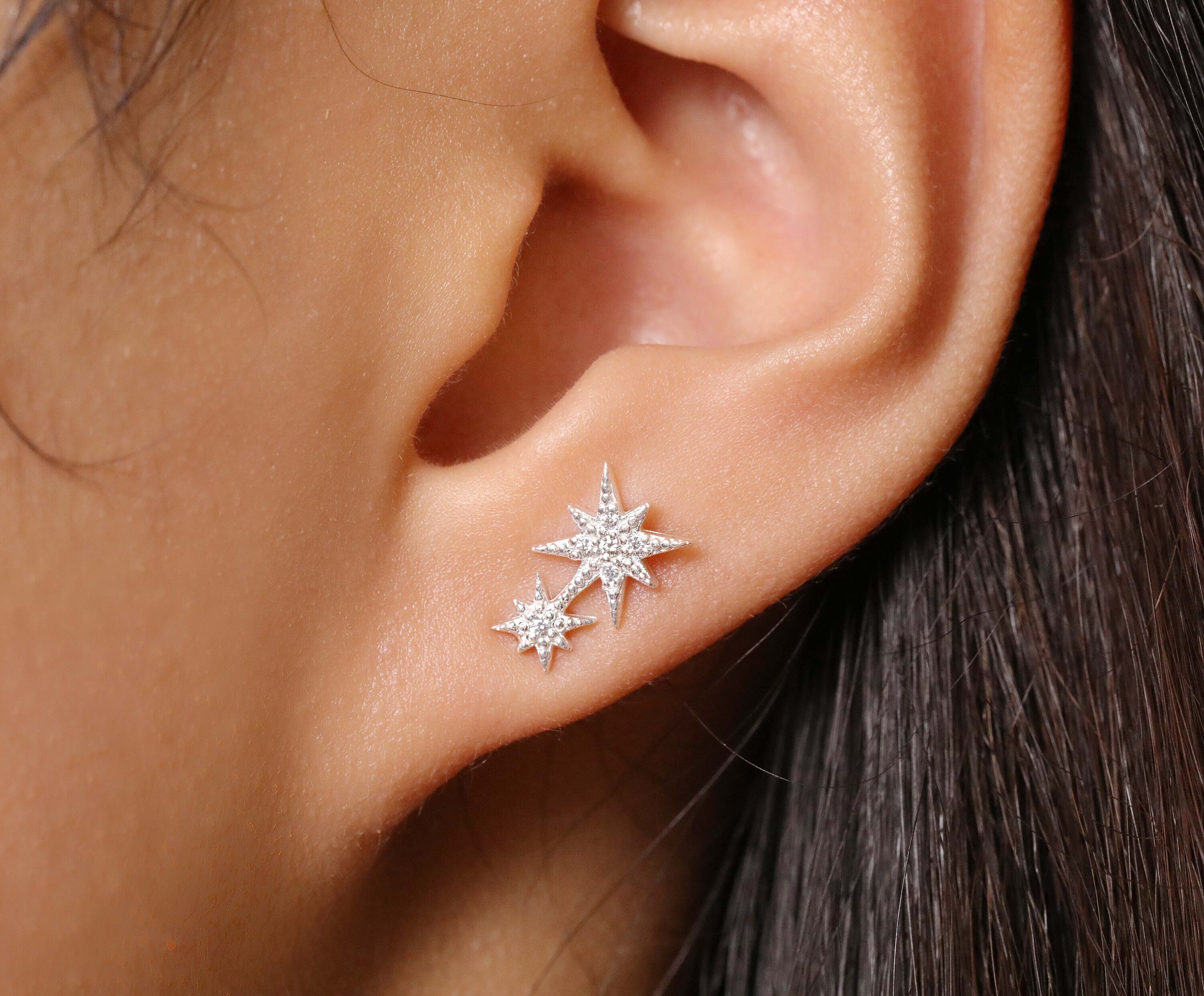 Star Earrings, Sterling Silver Stud Earring, Everyday