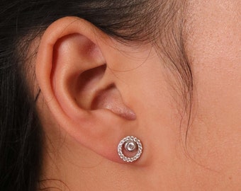 CZ Circle Stud Earrings: Sterling Silver Minimalist Earrings