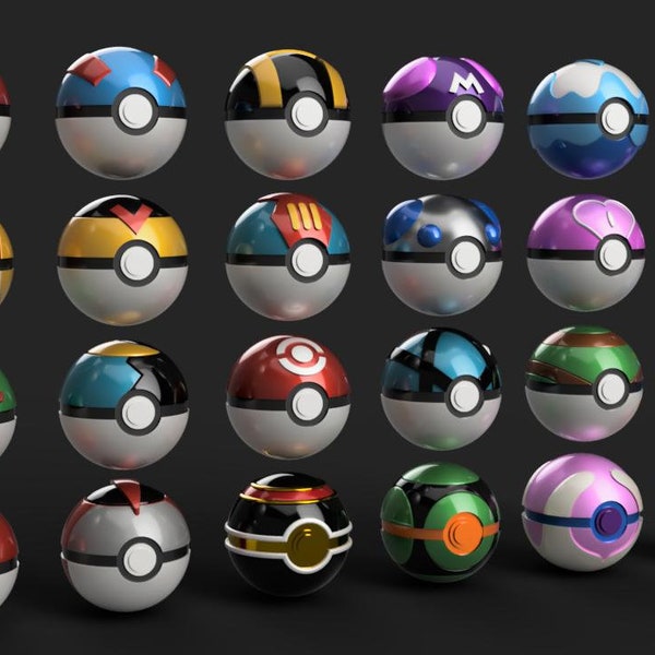 Assorted Poke Ball 3D Model Set - 24 Opening and Closing Models - Digital 3D Print Files