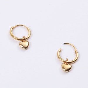 Tiny Teeny Heart Drop Hoop Earrings, 18K Gold Plated Water proof, Non Tarnish, Dainty Earrings, minimalist