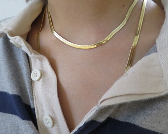 18K Gold Filled Herringbone Chain Necklace, Waterproof Snake Chain