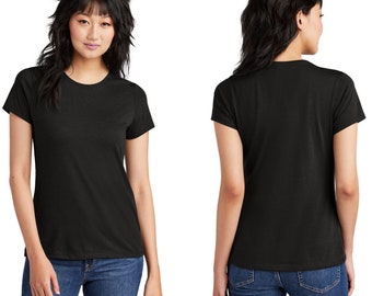 May include: A black short-sleeved t-shirt with a crew neck.