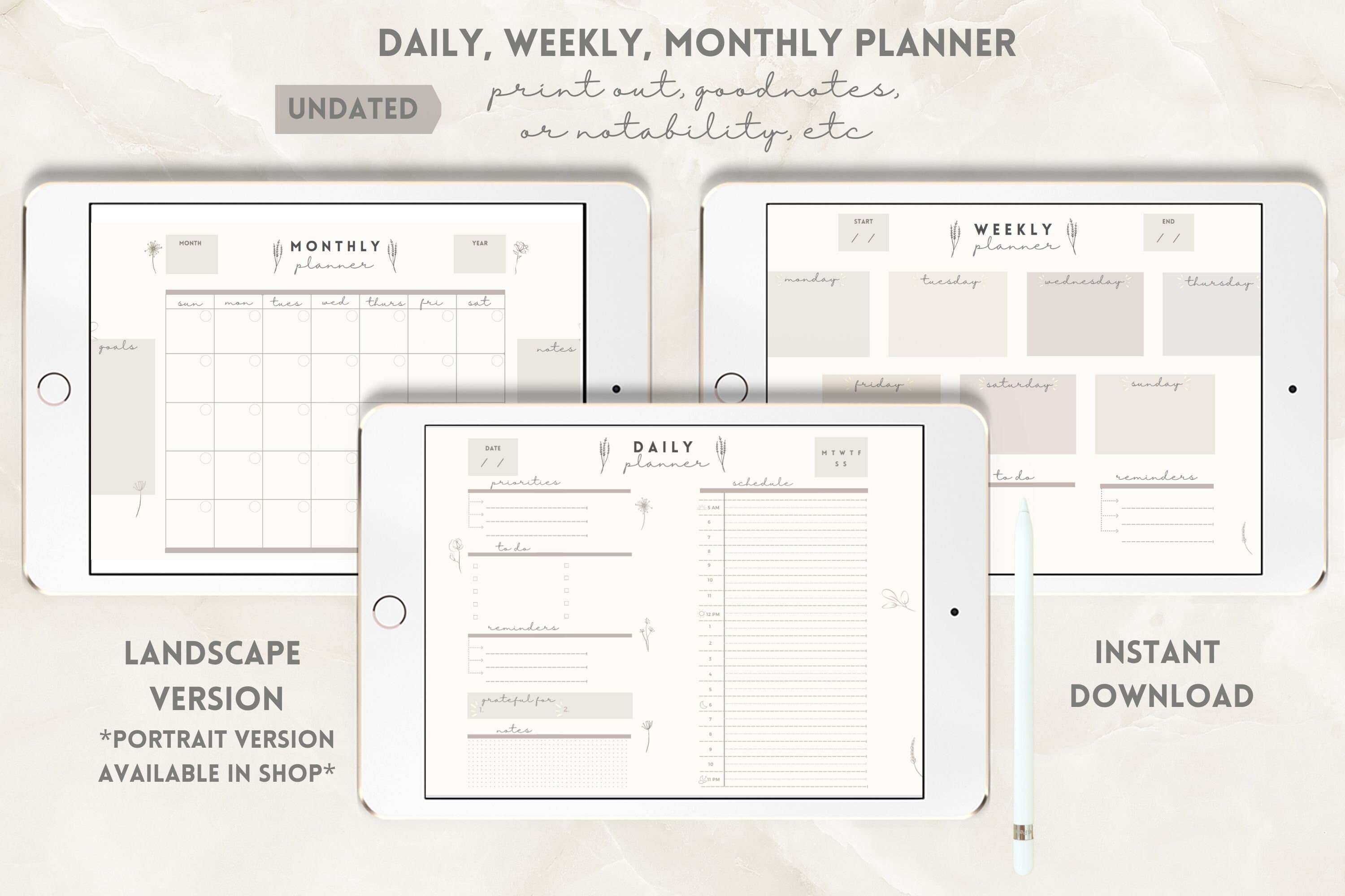 BEIGE + SIMPLE Undated Digital Planner for Goodnotes, Notability, Ipads ...