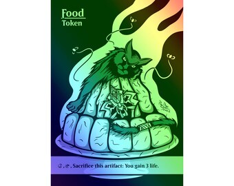 MTG - Custom FOIL Token - Food - Cauldron Familiar + Witch&#39;s Oven - Pro8eART