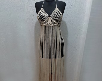 Macrame Fringe Dress, Bohemian Cotton Festival Beach Coverup