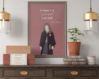 Lámina artística con cita de Hermione Granger, ilustración minimalista (descarga digital)