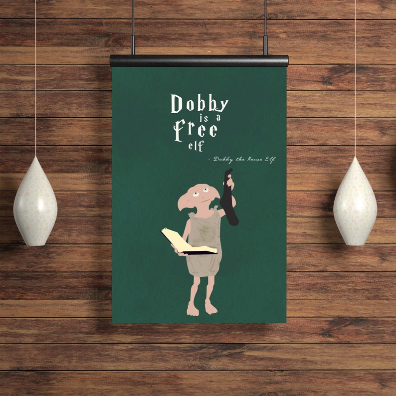 Dobby gratuit elfe citation affiche Harry P Illustration motivation minimale impression d'art magique inspiration art mural téléchargeable cadeau de fan pour la chambre image 3
