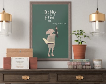 Dobby Free Elf Quote Poster Harry P Illustration Minimal Motivational Art Print Magic Inspirational Wall Art Downloadable Fan Gift for Room