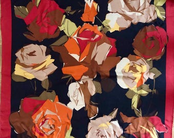 Vintage Floral Silk Scarf: Designer Square Scarf, 34"x34"