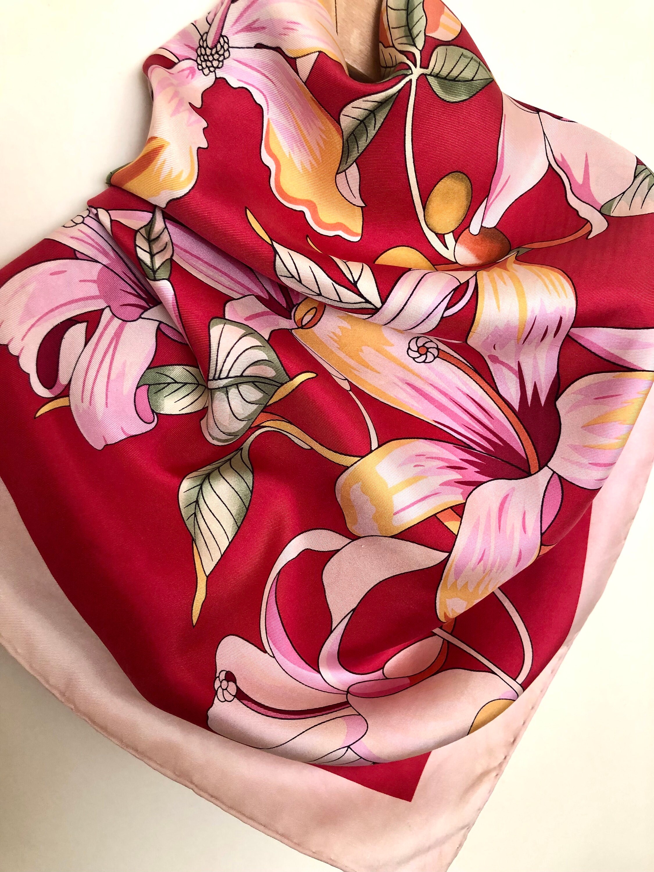 Vintage Salvatore Ferragamo Scarf Designers Scarf Floral Print Square Scarf Scarves for Women Gift for Her Etsy